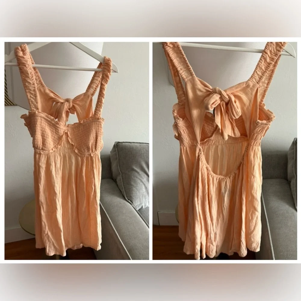 Free People Babydoll Linen Blend Mini Dress Size L Summer Beach